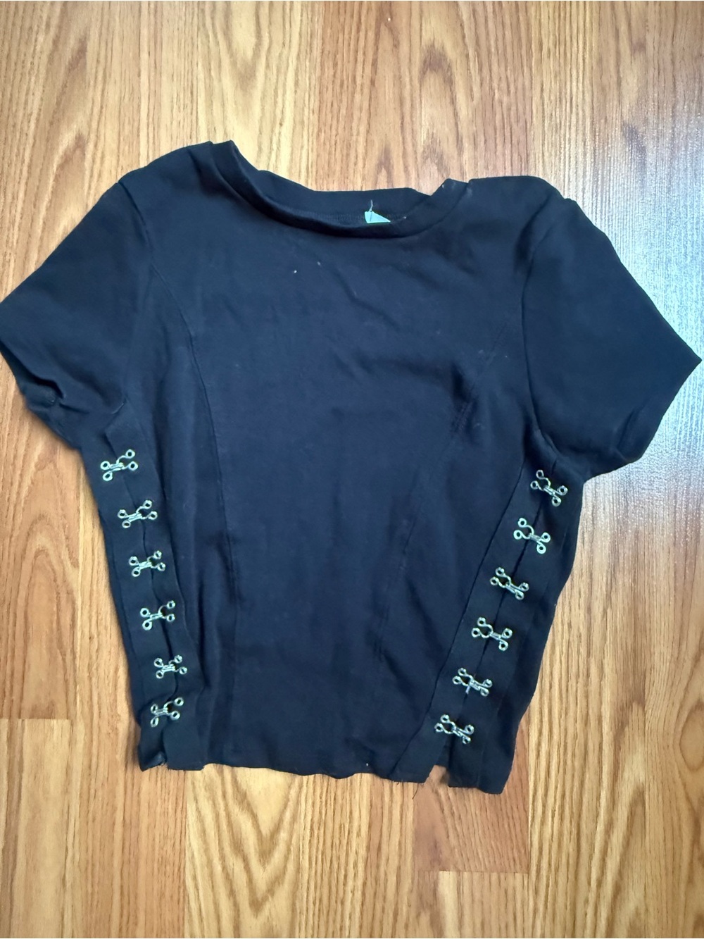 Garage Black Short Sleeve Hook-Accent Women's Top